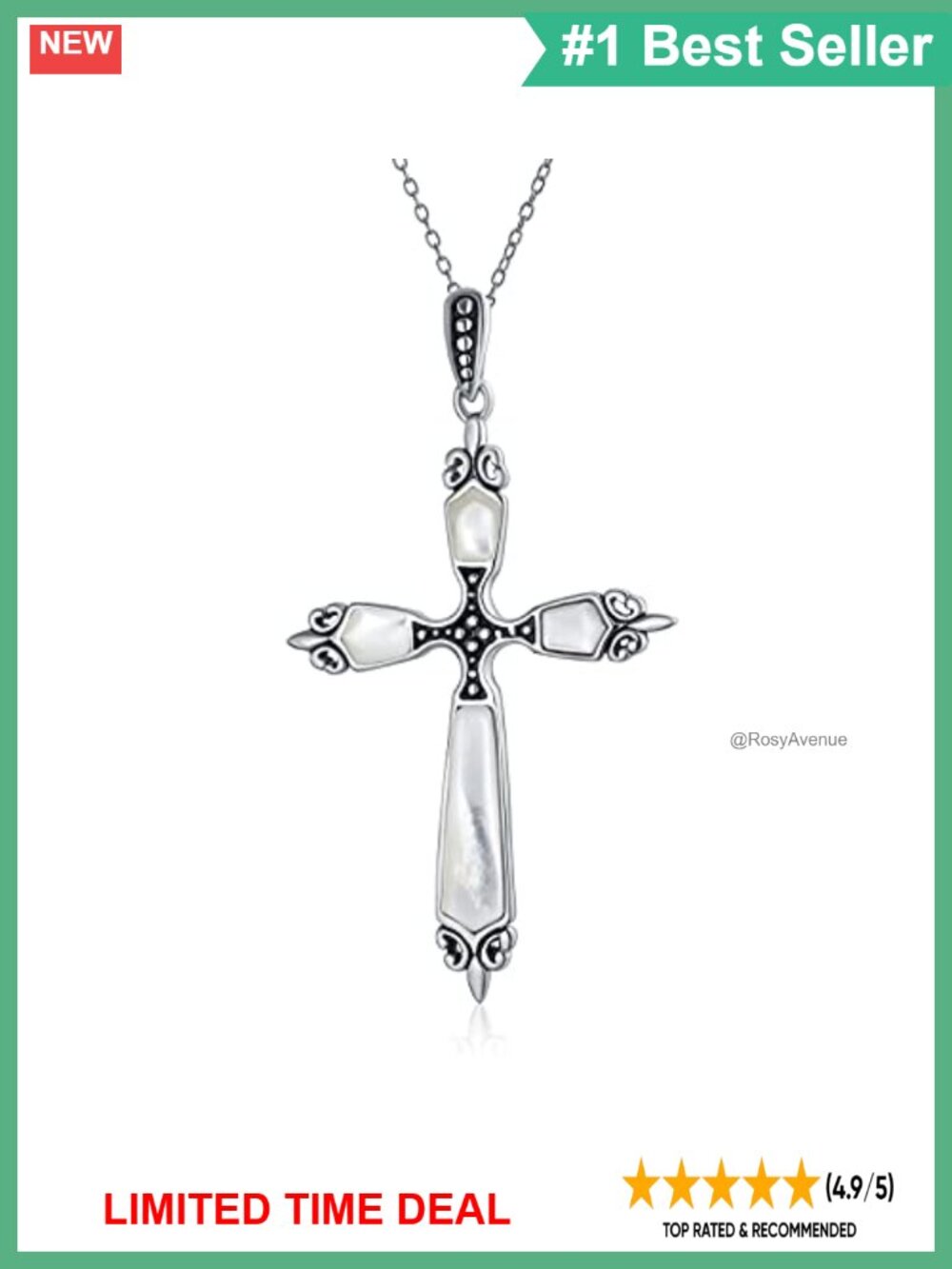 Fleur De Lis Cross Pendant Necklace .925 Sterling Silver 18" Chain